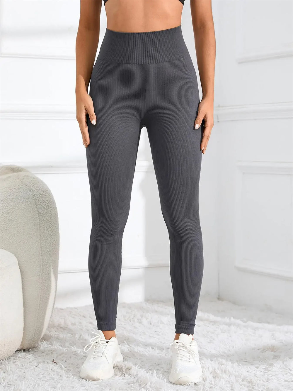 High Waisted Seamless Ribbed Yoga Leggings