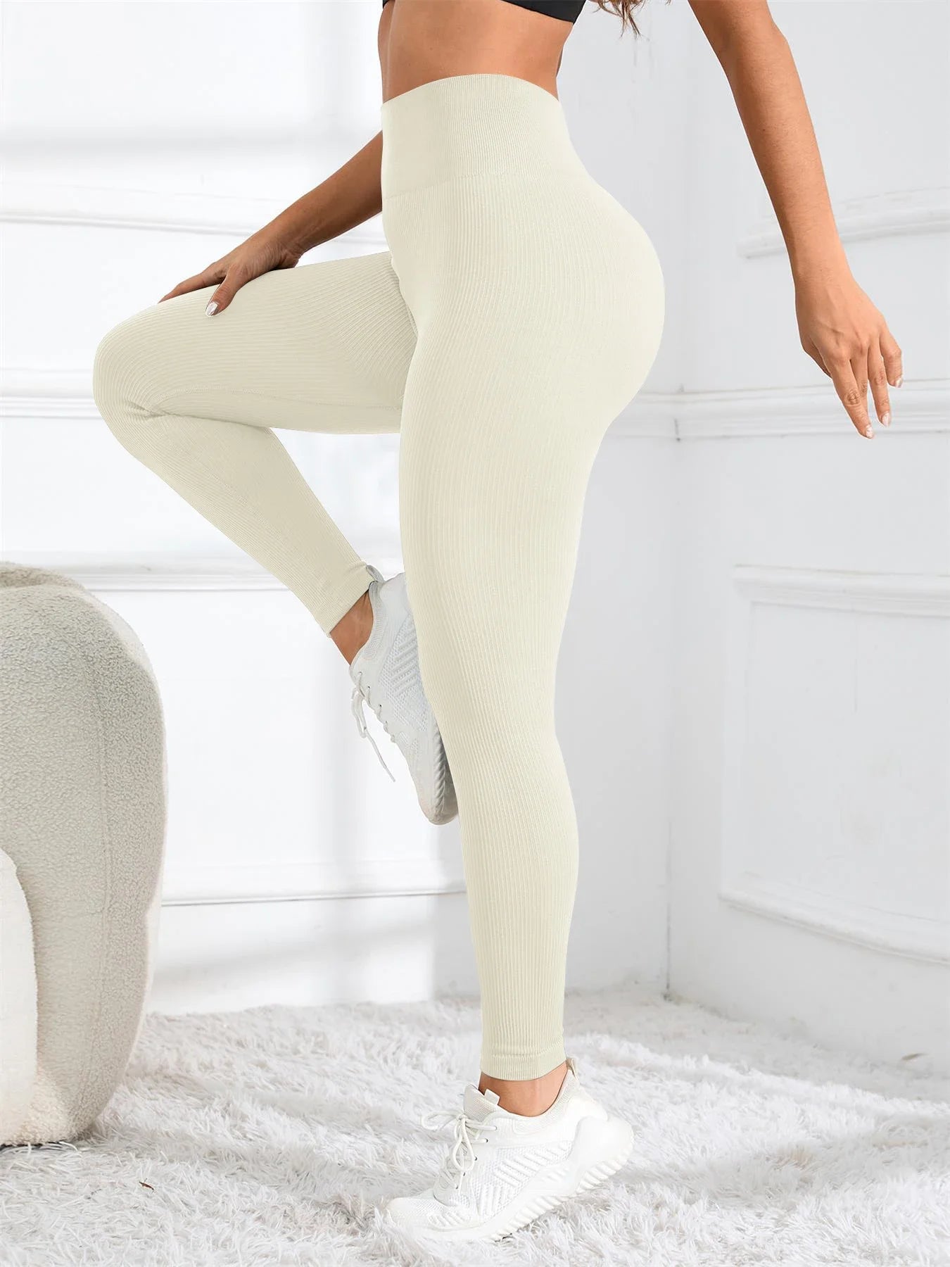 High Waisted Seamless Ribbed Yoga Leggings