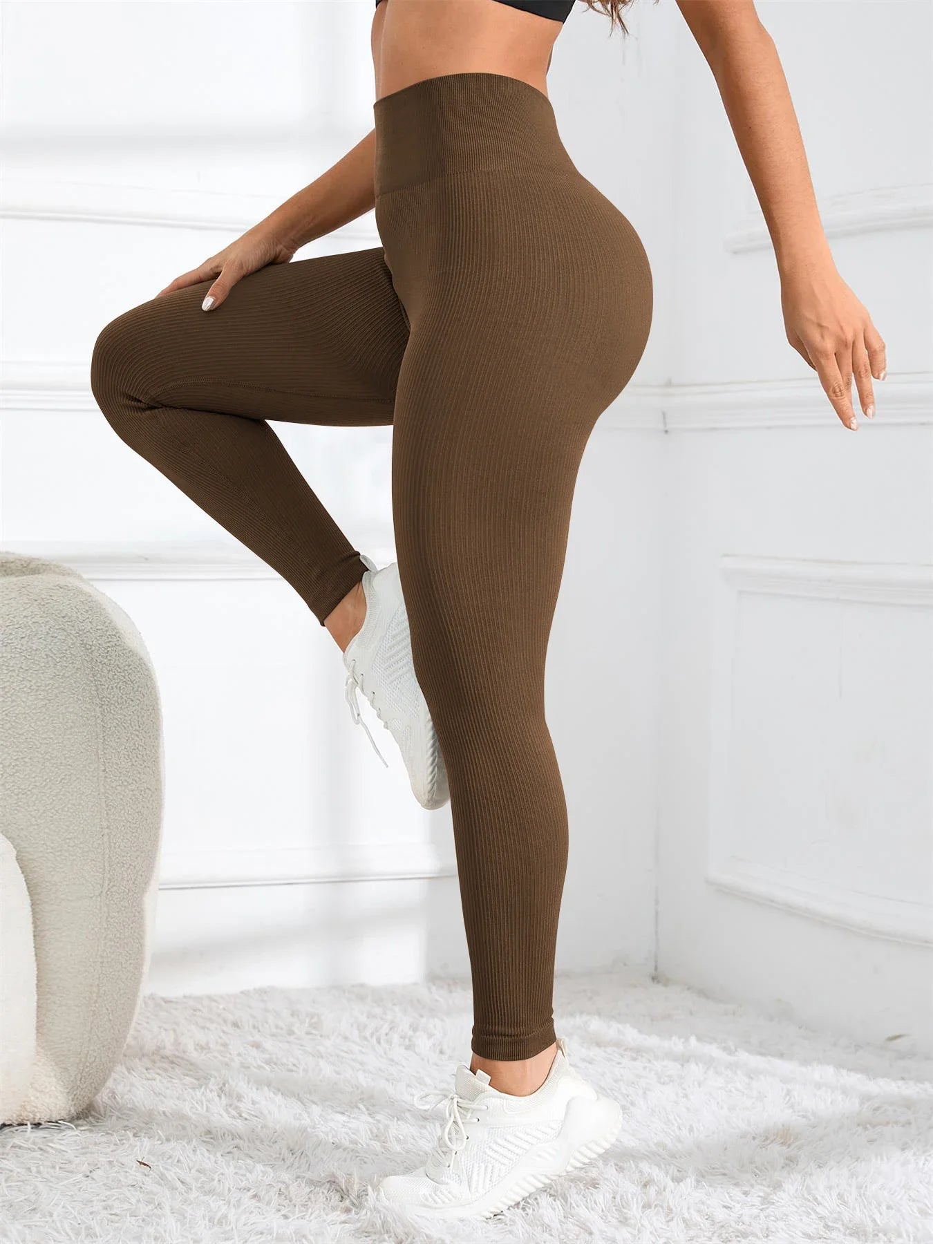 High Waisted Seamless Ribbed Yoga Leggings