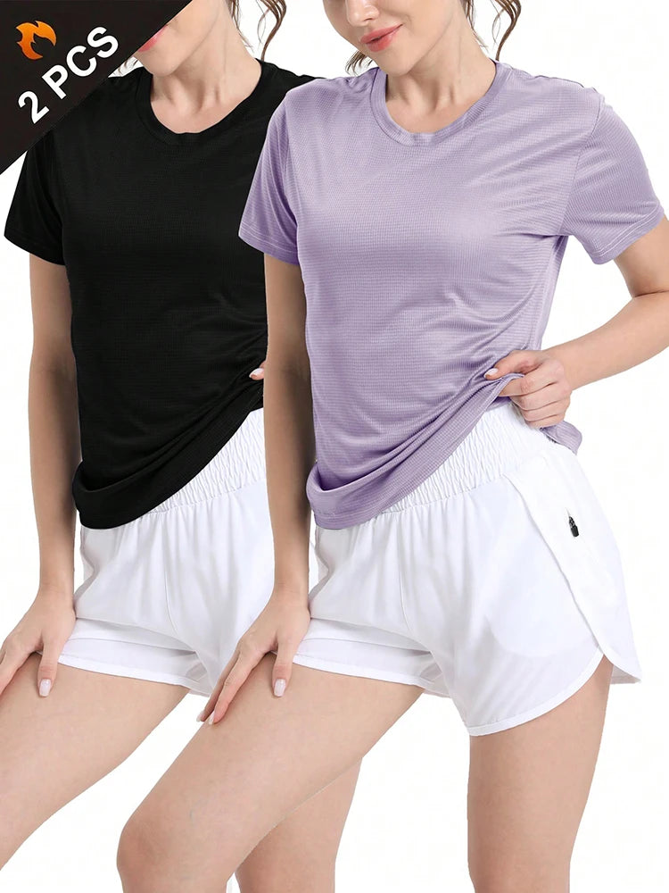 2Pcs Women's Quick Dry Sport T-Shirts